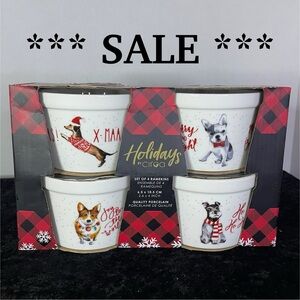 NEW Christmas Dogs Porcelain Ramekins 4-ct Holidays By Ciroa Collection VTG NIB
